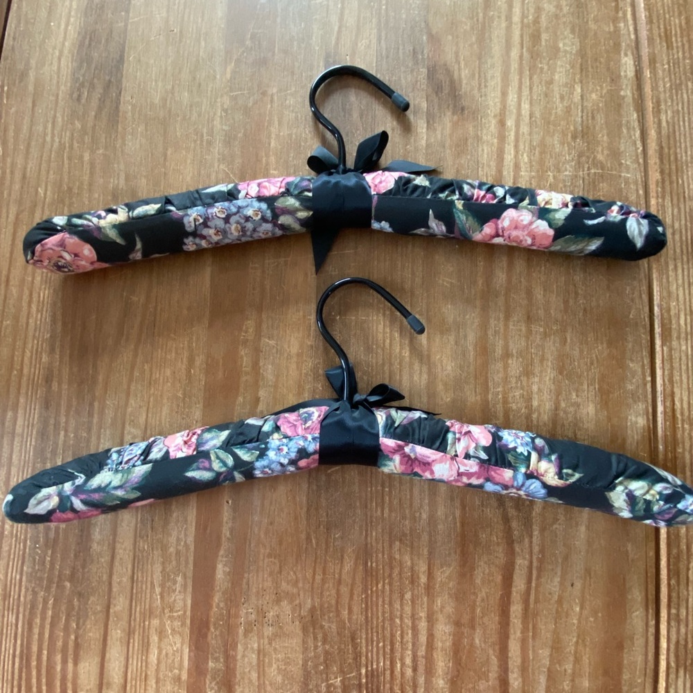 Padded Hangers Set of Two Black and Pink Fabric Plastic Hanger